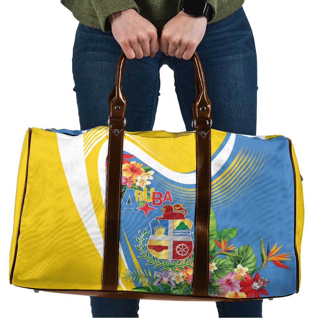 Aruba Travel Bag Coat Of Arms With Tropical Flowers