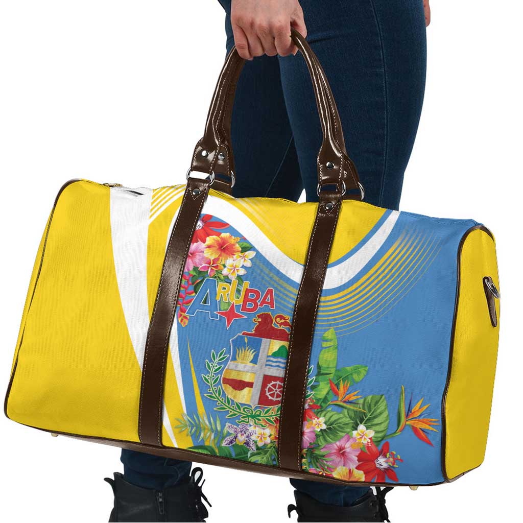 Aruba Travel Bag Coat Of Arms With Tropical Flowers
