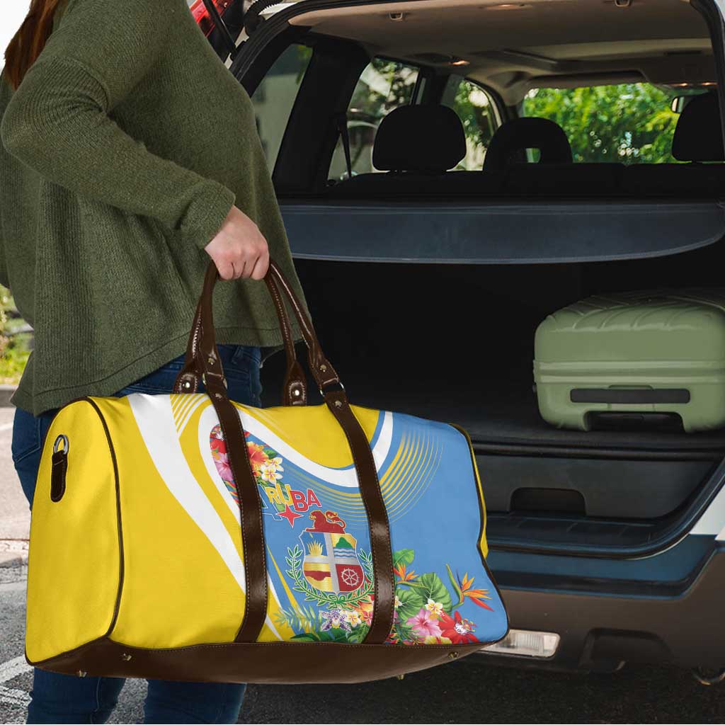 Aruba Travel Bag Coat Of Arms With Tropical Flowers