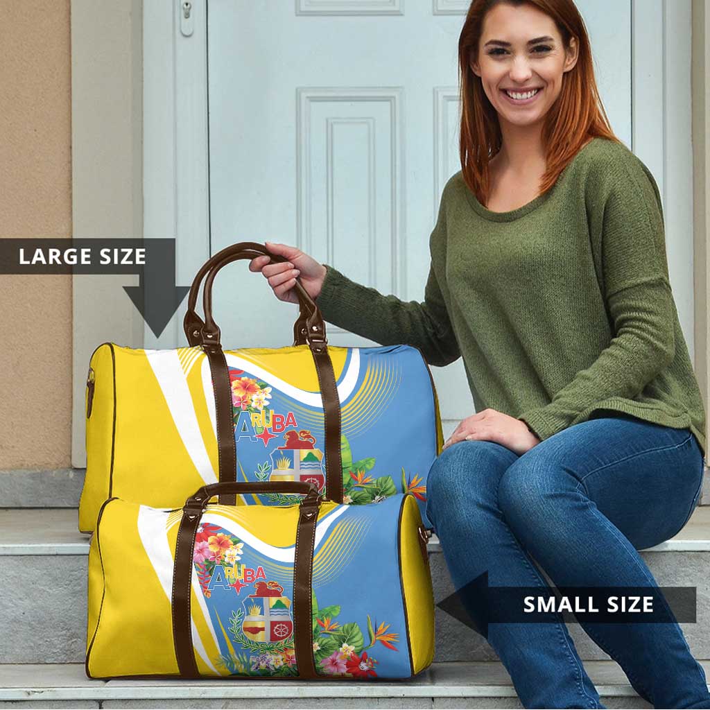 Aruba Travel Bag Coat Of Arms With Tropical Flowers