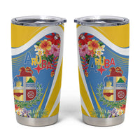 Aruba Tumbler Cup Coat Of Arms With Tropical Flowers