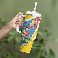 Aruba Tumbler With Handle Coat Of Arms With Tropical Flowers