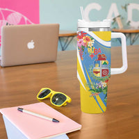 Aruba Tumbler With Handle Coat Of Arms With Tropical Flowers