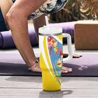 Aruba Tumbler With Handle Coat Of Arms With Tropical Flowers