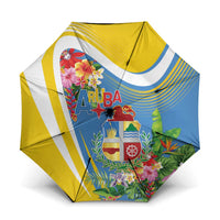 Aruba Umbrella Coat Of Arms With Tropical Flowers