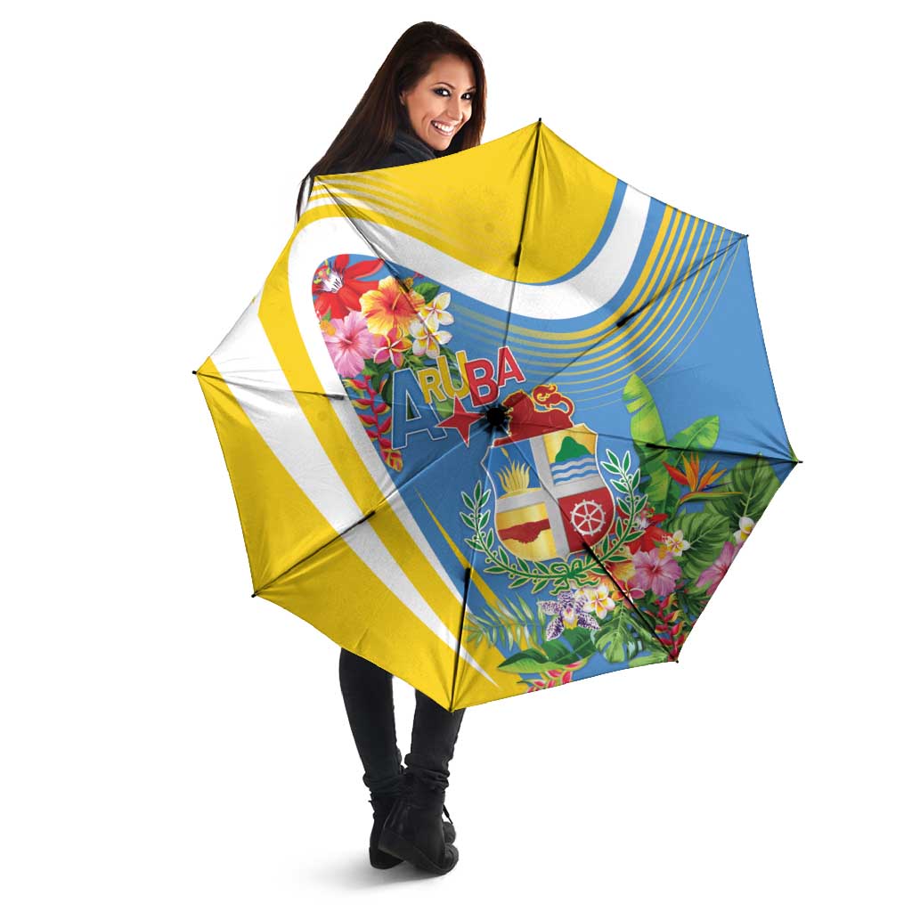 Aruba Umbrella Coat Of Arms With Tropical Flowers
