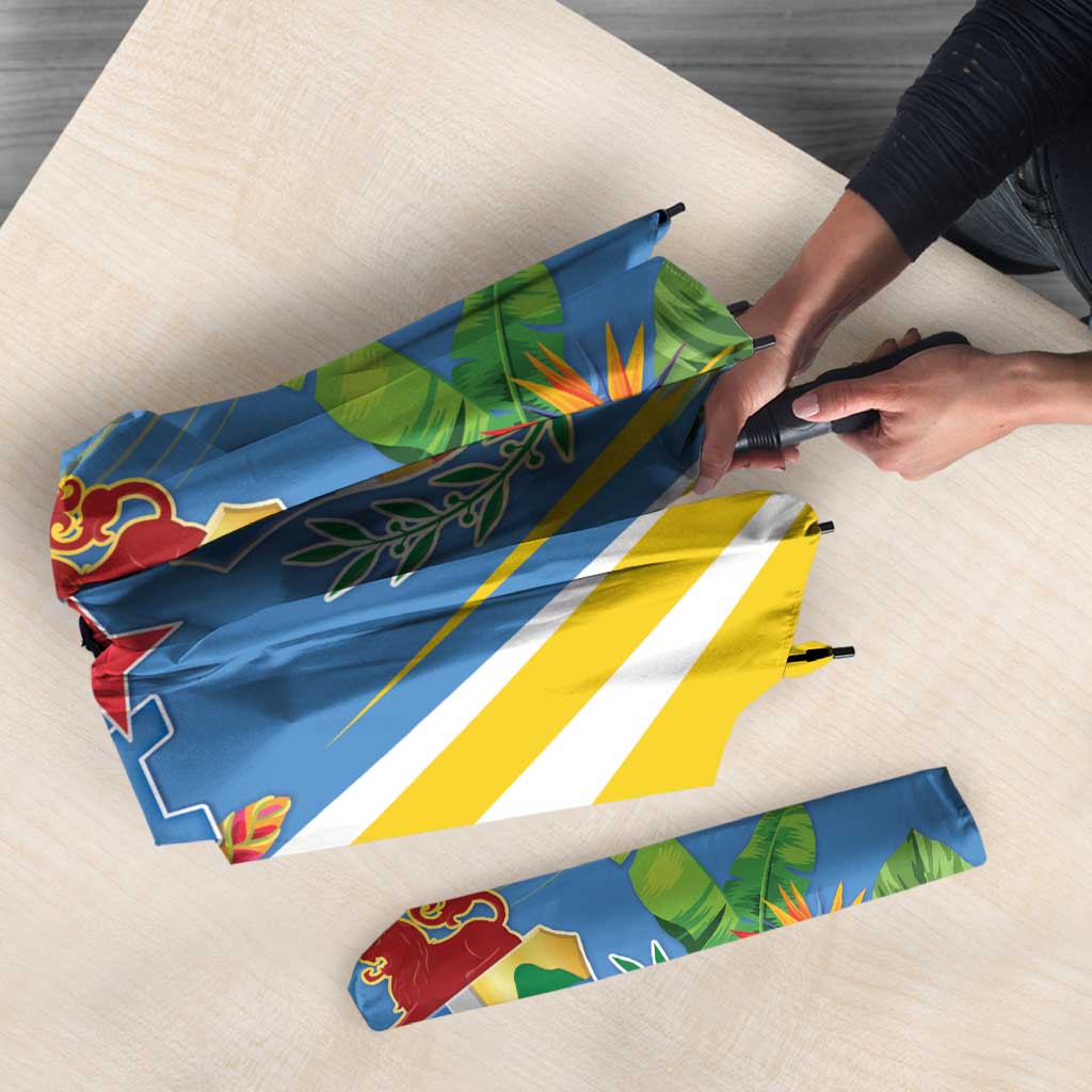 Aruba Umbrella Coat Of Arms With Tropical Flowers