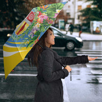 Aruba Umbrella Coat Of Arms With Tropical Flowers