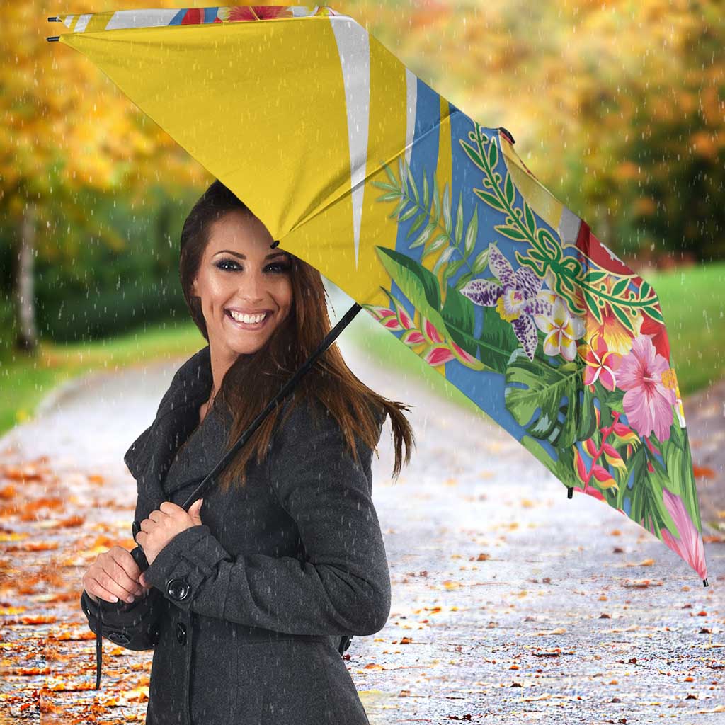 Aruba Umbrella Coat Of Arms With Tropical Flowers