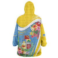 Aruba Wearable Blanket Hoodie Coat Of Arms With Tropical Flowers