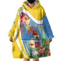 Aruba Wearable Blanket Hoodie Coat Of Arms With Tropical Flowers