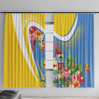 Aruba Window Curtain Coat Of Arms With Tropical Flowers