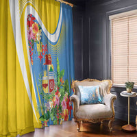 Aruba Window Curtain Coat Of Arms With Tropical Flowers