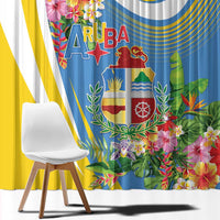 Aruba Window Curtain Coat Of Arms With Tropical Flowers
