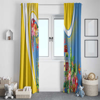Aruba Window Curtain Coat Of Arms With Tropical Flowers