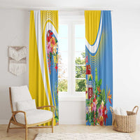 Aruba Window Curtain Coat Of Arms With Tropical Flowers