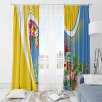 Aruba Window Curtain Coat Of Arms With Tropical Flowers
