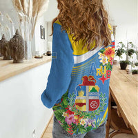 Aruba Women Casual Shirt Coat Of Arms With Tropical Flowers