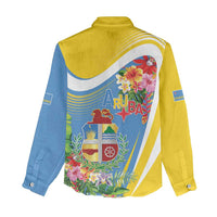 Aruba Women Casual Shirt Coat Of Arms With Tropical Flowers