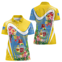 Aruba Women Polo Shirt Coat Of Arms With Tropical Flowers
