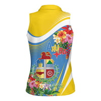 Aruba Women Sleeveless Polo Shirt Coat Of Arms With Tropical Flowers