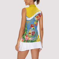 Aruba Women Sleeveless Polo Shirt Coat Of Arms With Tropical Flowers