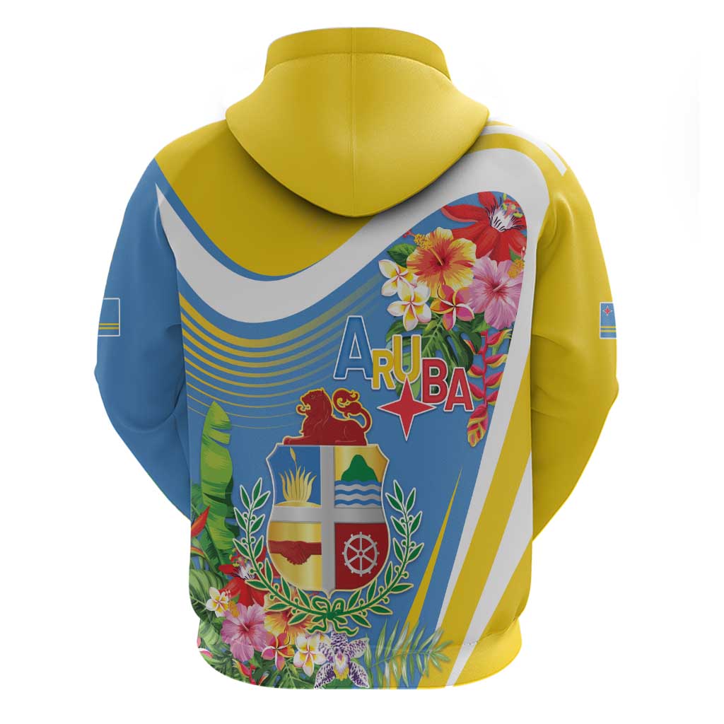 Aruba Zip Hoodie Coat Of Arms With Tropical Flowers