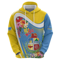 Aruba Zip Hoodie Coat Of Arms With Tropical Flowers