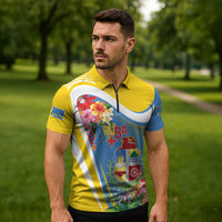 Aruba Zipper Polo Shirt Coat Of Arms With Tropical Flowers