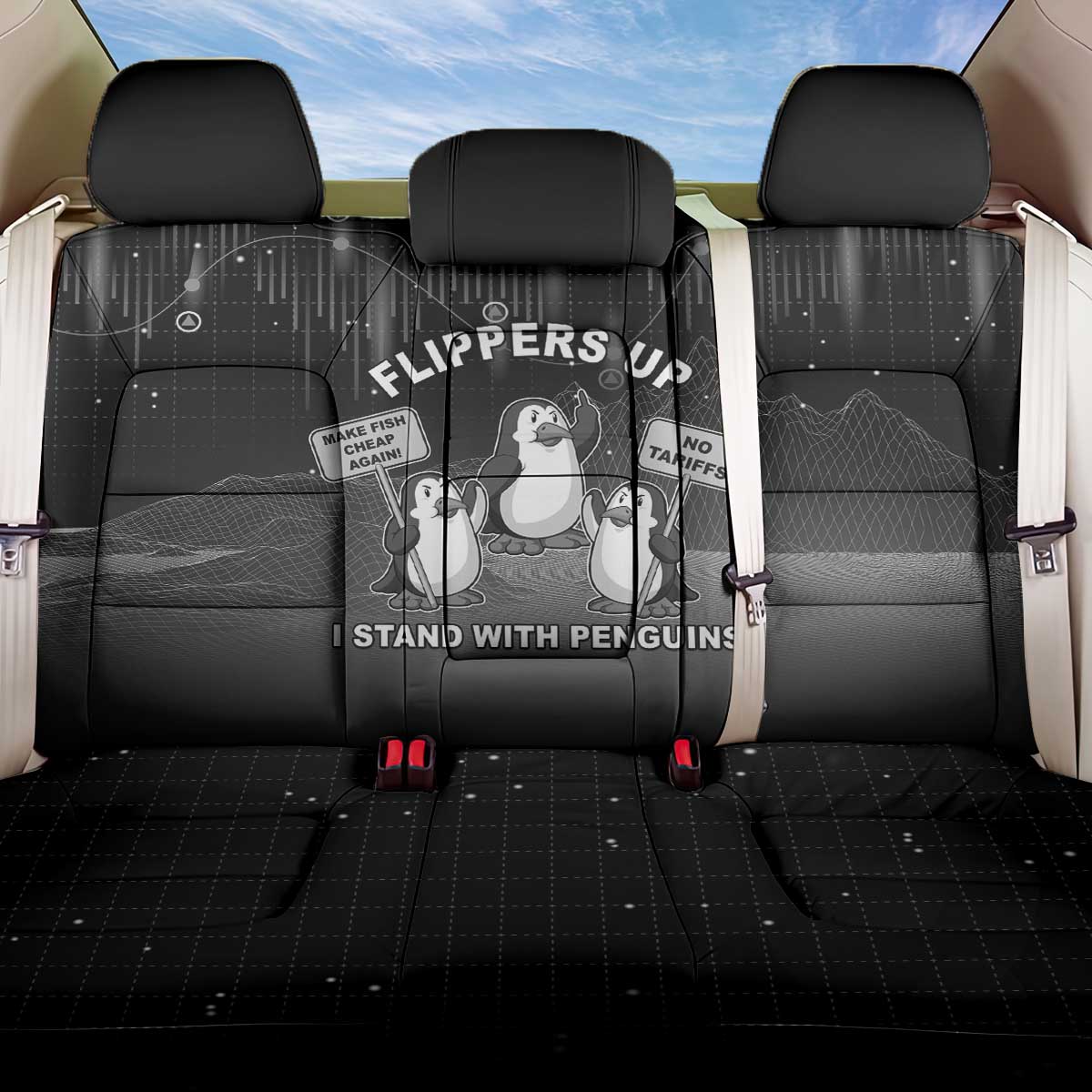Funny Penguin Resist Back Car Seat Cover Flippers Up I Stand With Penguins