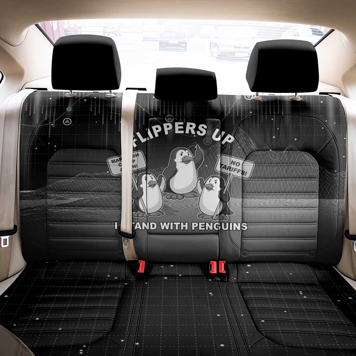 Funny Penguin Resist Back Car Seat Cover Flippers Up I Stand With Penguins