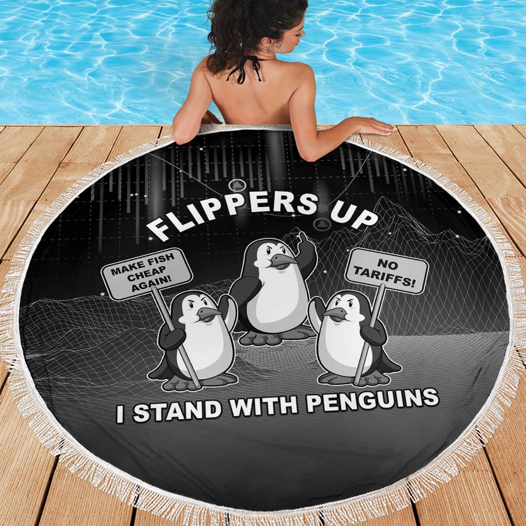 Funny Penguin Resist Beach Blanket Flippers Up I Stand With Penguins