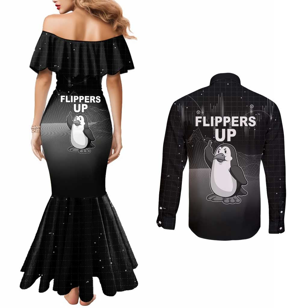 Funny Penguin Resist Couples Matching Mermaid Dress and Long Sleeve Button Shirt Flippers Up I Stand With Penguins