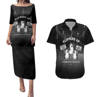 Funny Penguin Resist Couples Matching Puletasi and Hawaiian Shirt Flippers Up I Stand With Penguins