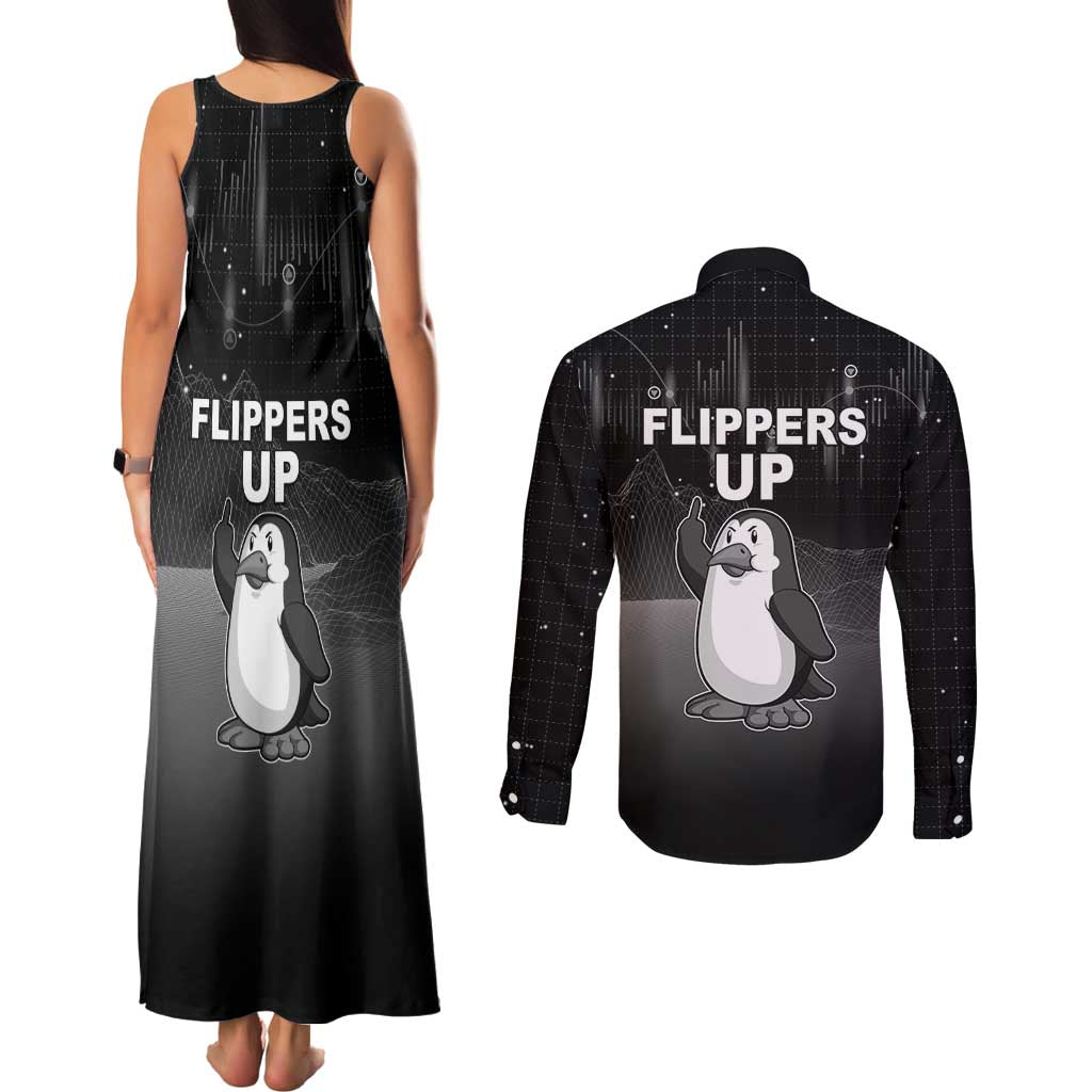 Funny Penguin Resist Couples Matching Tank Maxi Dress and Long Sleeve Button Shirt Flippers Up I Stand With Penguins