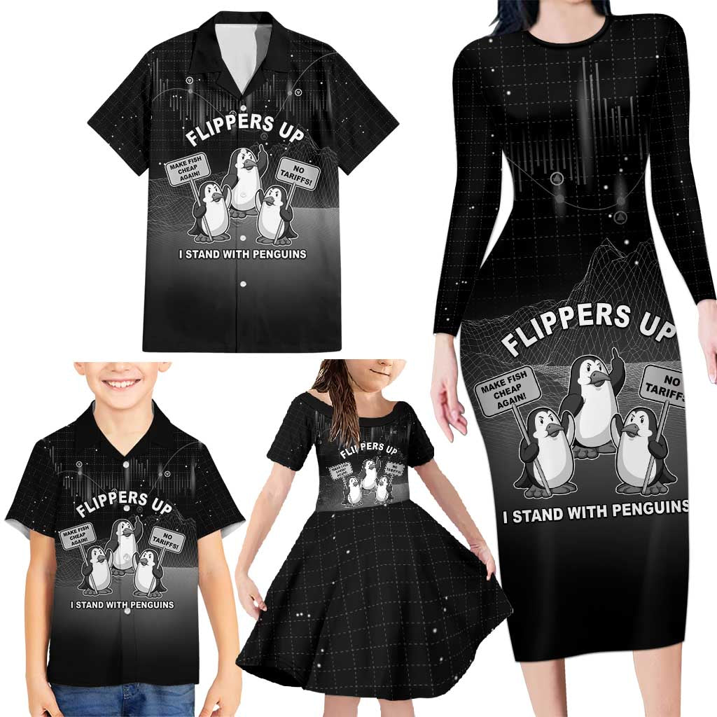 Funny Penguin Resist Family Matching Long Sleeve Bodycon Dress and Hawaiian Shirt Flippers Up I Stand With Penguins