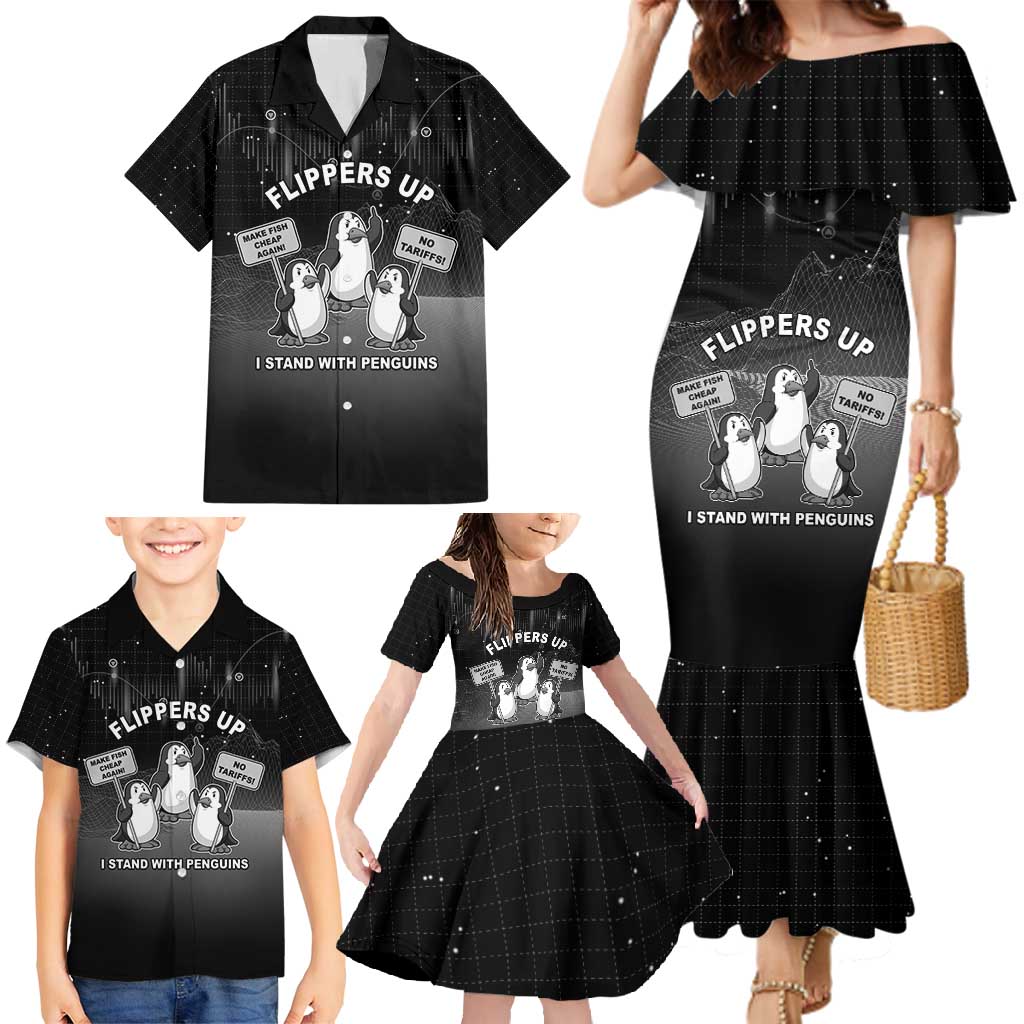 Funny Penguin Resist Family Matching Mermaid Dress and Hawaiian Shirt Flippers Up I Stand With Penguins