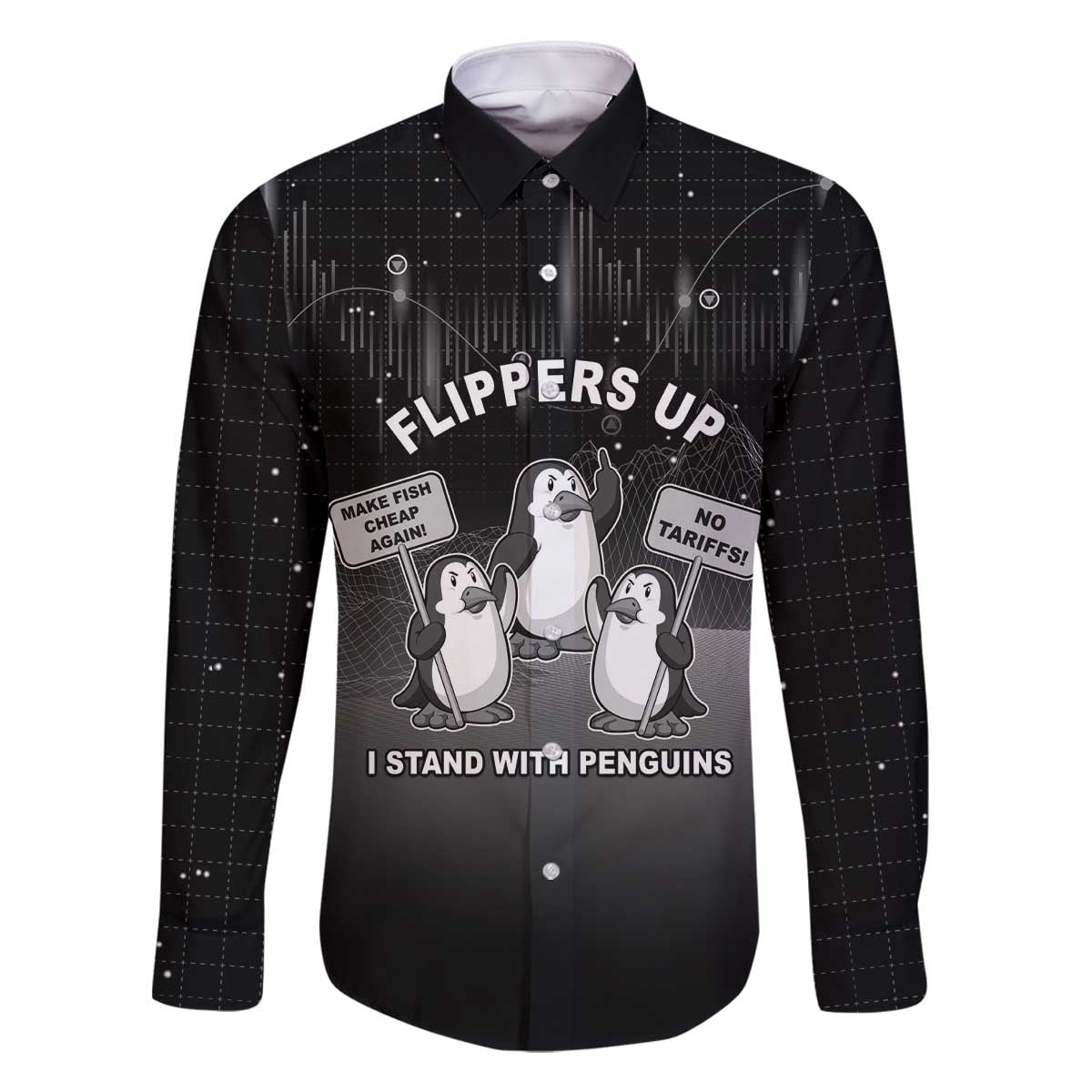 Funny Penguin Resist Family Matching Off The Shoulder Long Sleeve Dress and Hawaiian Shirt Flippers Up I Stand With Penguins