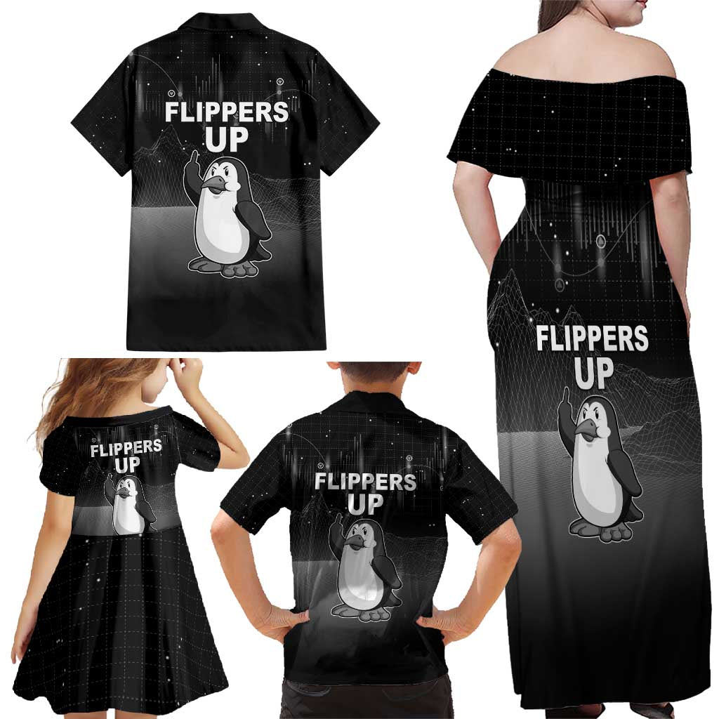 Funny Penguin Resist Family Matching Off Shoulder Maxi Dress and Hawaiian Shirt Flippers Up I Stand With Penguins