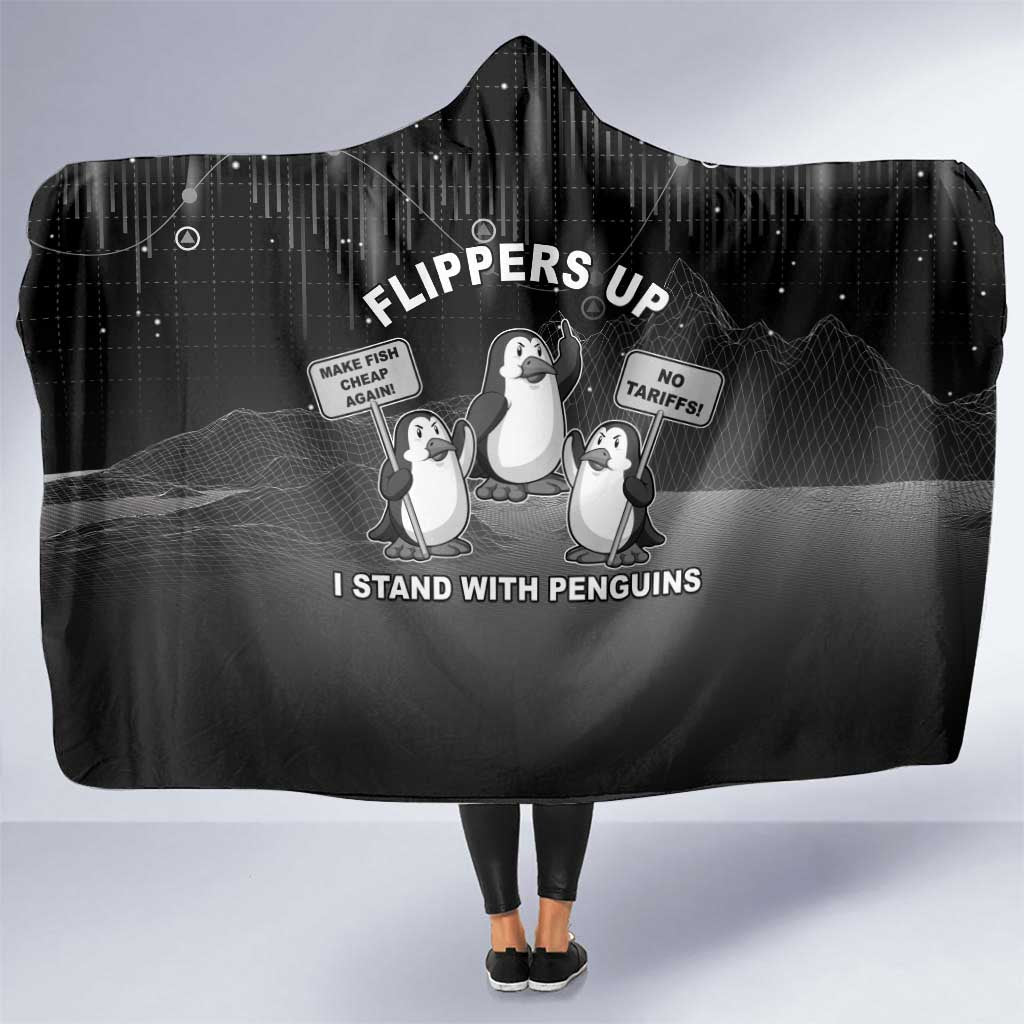 Funny Penguin Resist Hooded Blanket Flippers Up I Stand With Penguins