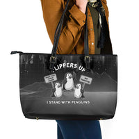 Funny Penguin Resist Leather Tote Bag Flippers Up I Stand With Penguins