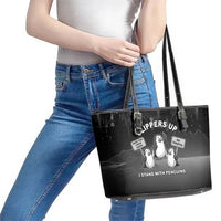Funny Penguin Resist Leather Tote Bag Flippers Up I Stand With Penguins