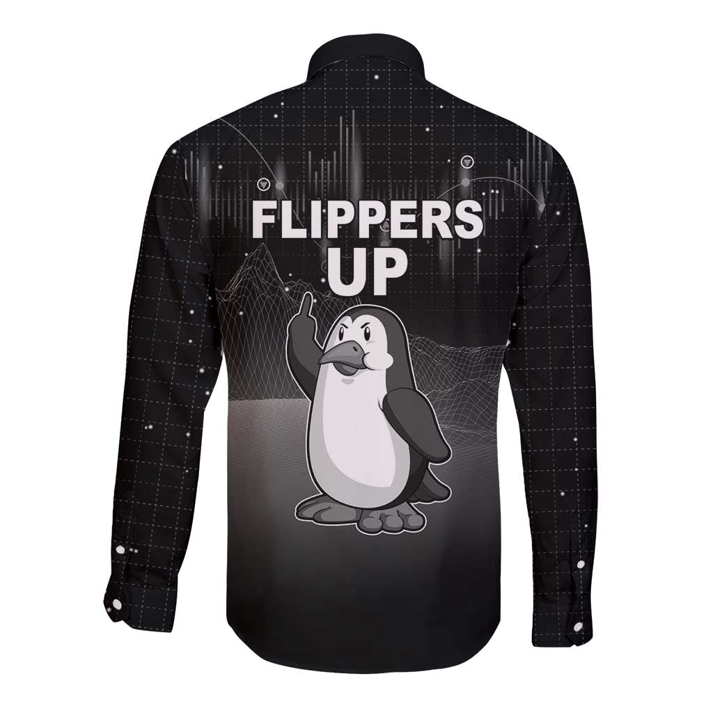 Funny Penguin Resist Long Sleeve Button Shirt Flippers Up I Stand With Penguins