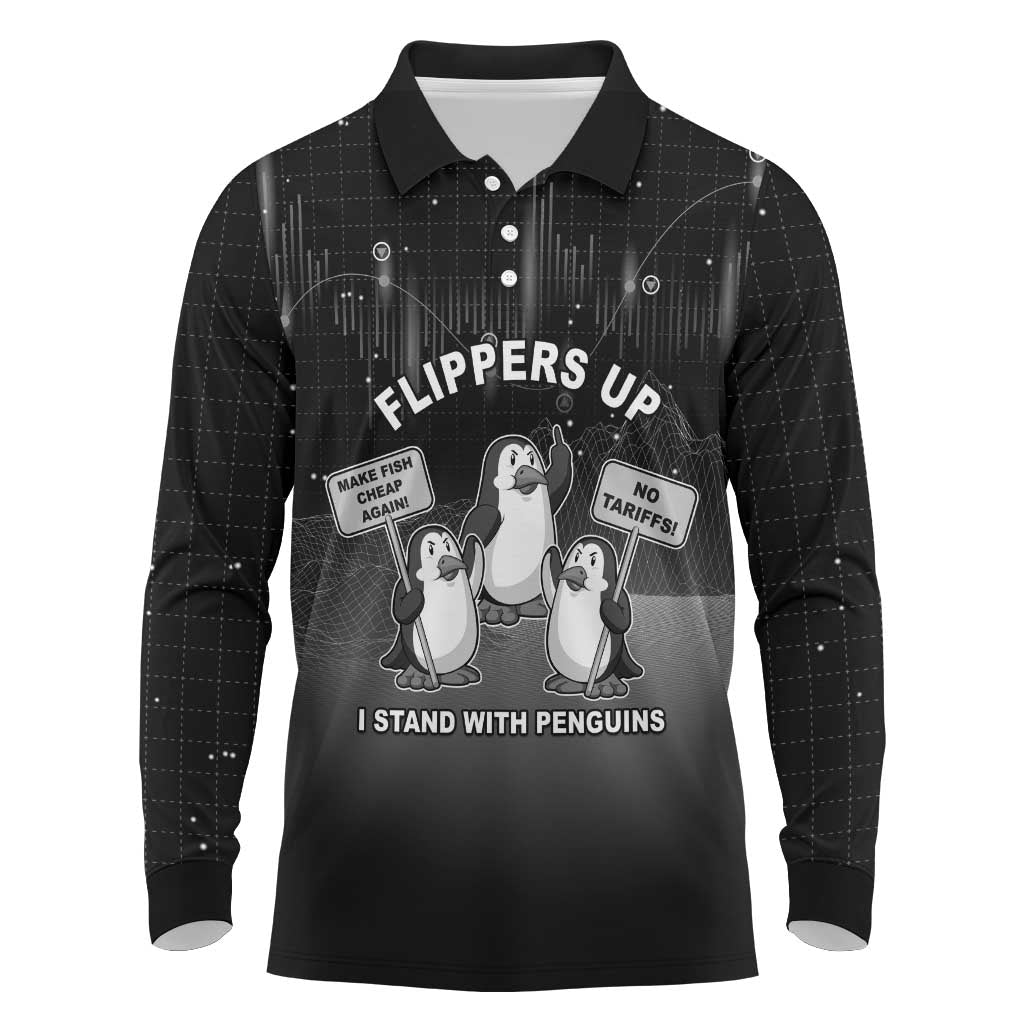 Funny Penguin Resist Long Sleeve Polo Shirt Flippers Up I Stand With Penguins