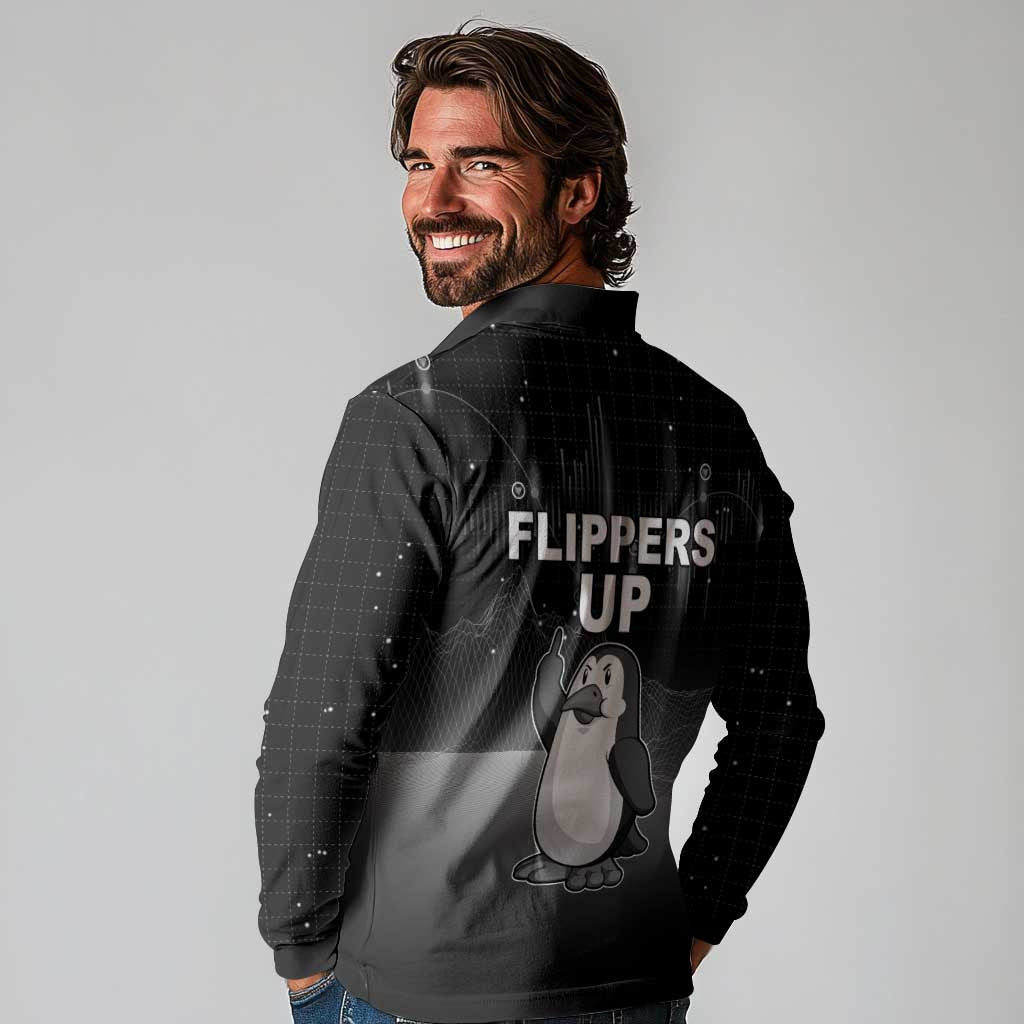 Funny Penguin Resist Long Sleeve Polo Shirt Flippers Up I Stand With Penguins