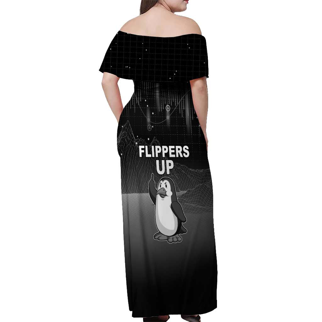 Funny Penguin Resist Off Shoulder Maxi Dress Flippers Up I Stand With Penguins