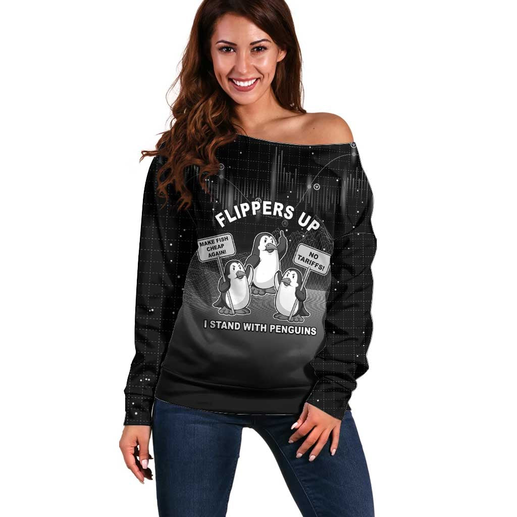 Funny Penguin Resist Off Shoulder Sweater Flippers Up I Stand With Penguins