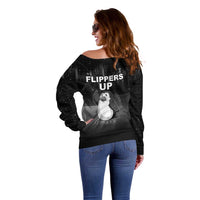 Funny Penguin Resist Off Shoulder Sweater Flippers Up I Stand With Penguins