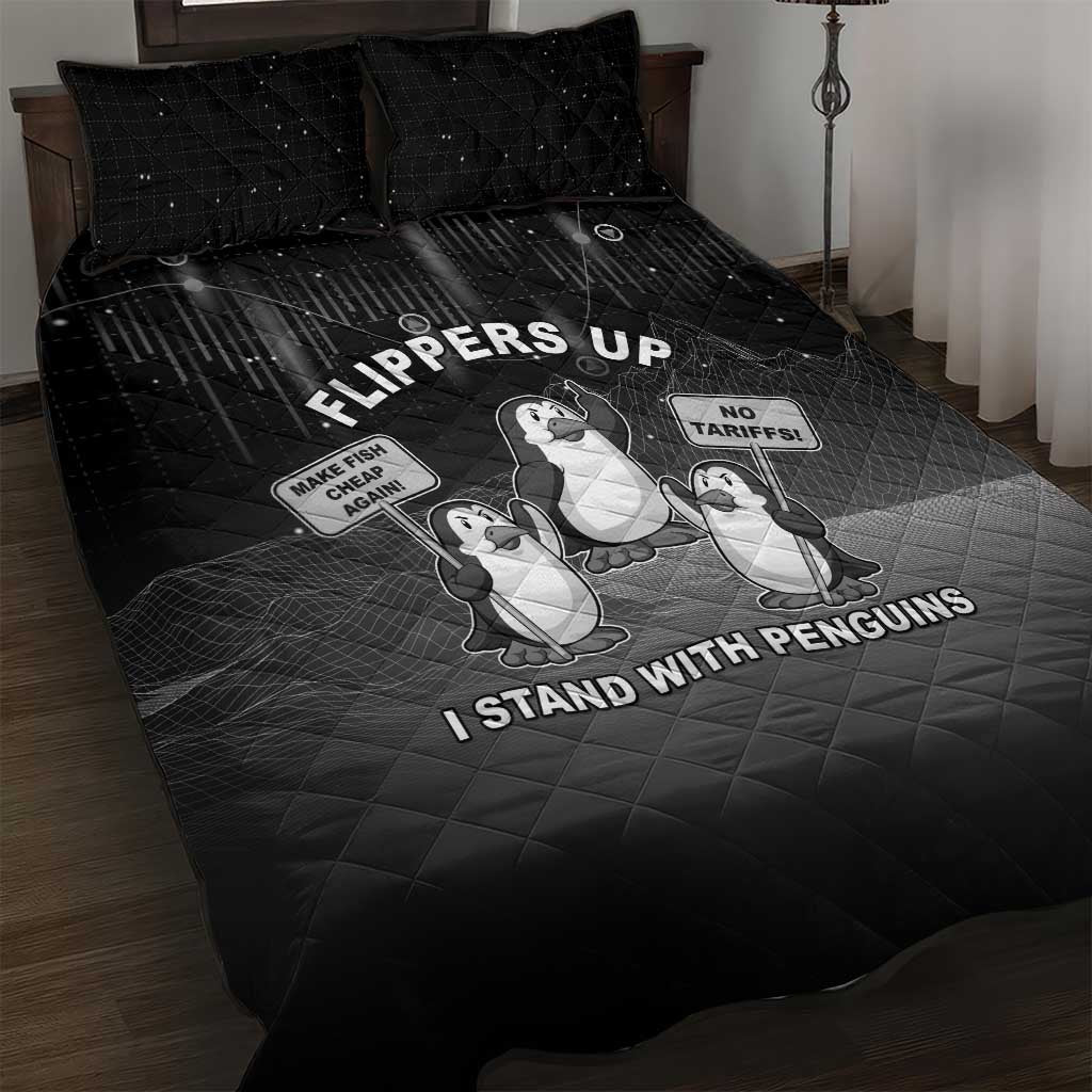 Funny Penguin Resist Quilt Bed Set Flippers Up I Stand With Penguins