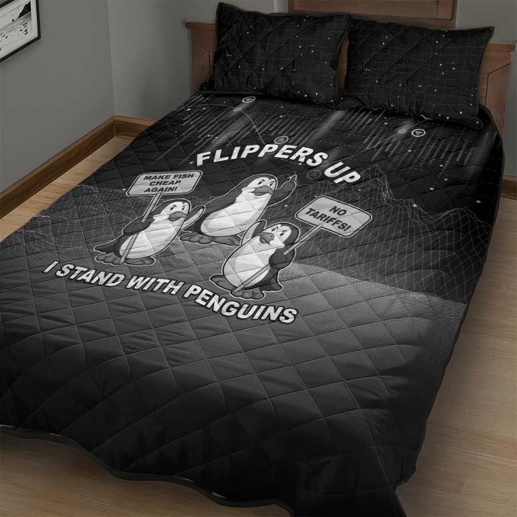 Funny Penguin Resist Quilt Bed Set Flippers Up I Stand With Penguins